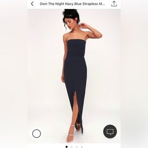 Navy blue strapless dress, size small